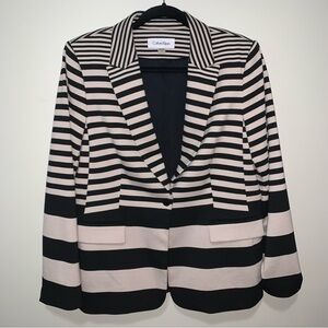 Calvin Klein Striped Blazer in Black and Cream